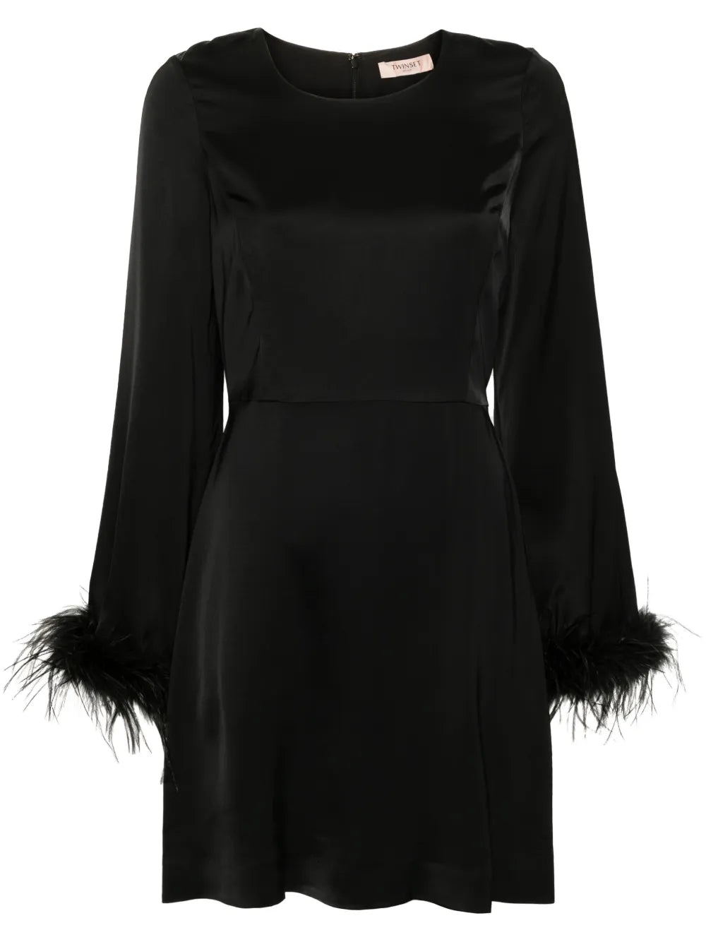 Feather-Trim Satin Mini Dress