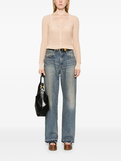 Cropped Pointelle-Knit Cardigan