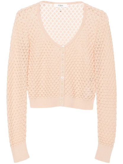 Cropped Pointelle-Knit Cardigan