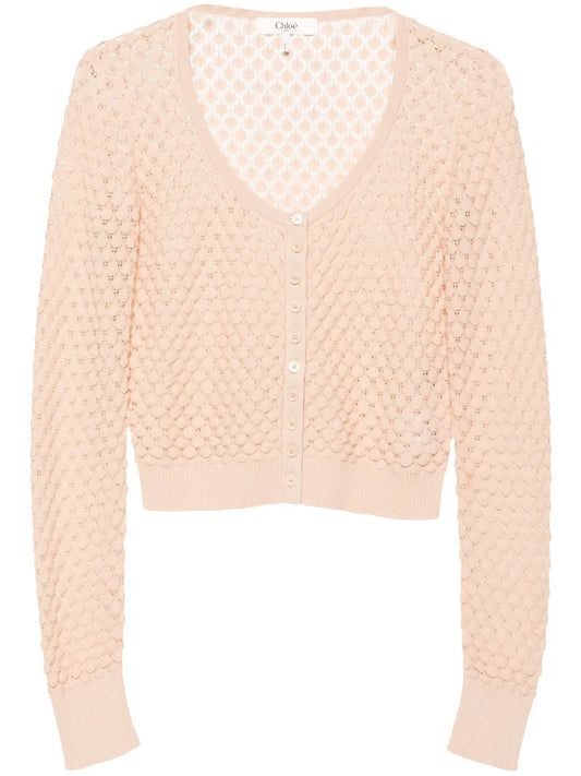 Cropped Pointelle-Knit Cardigan