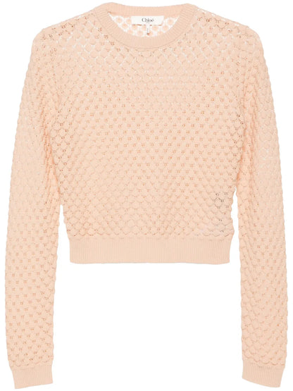 Cropped Pointelle-Knit Jumper