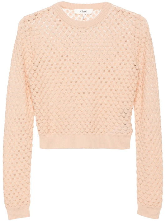 Cropped Pointelle-Knit Jumper