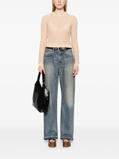 Cropped Pointelle-Knit Jumper