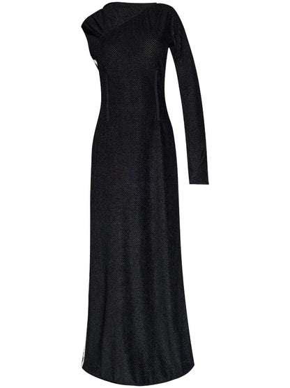 Stripe-Detailing One-Shoulder Maxi Dress