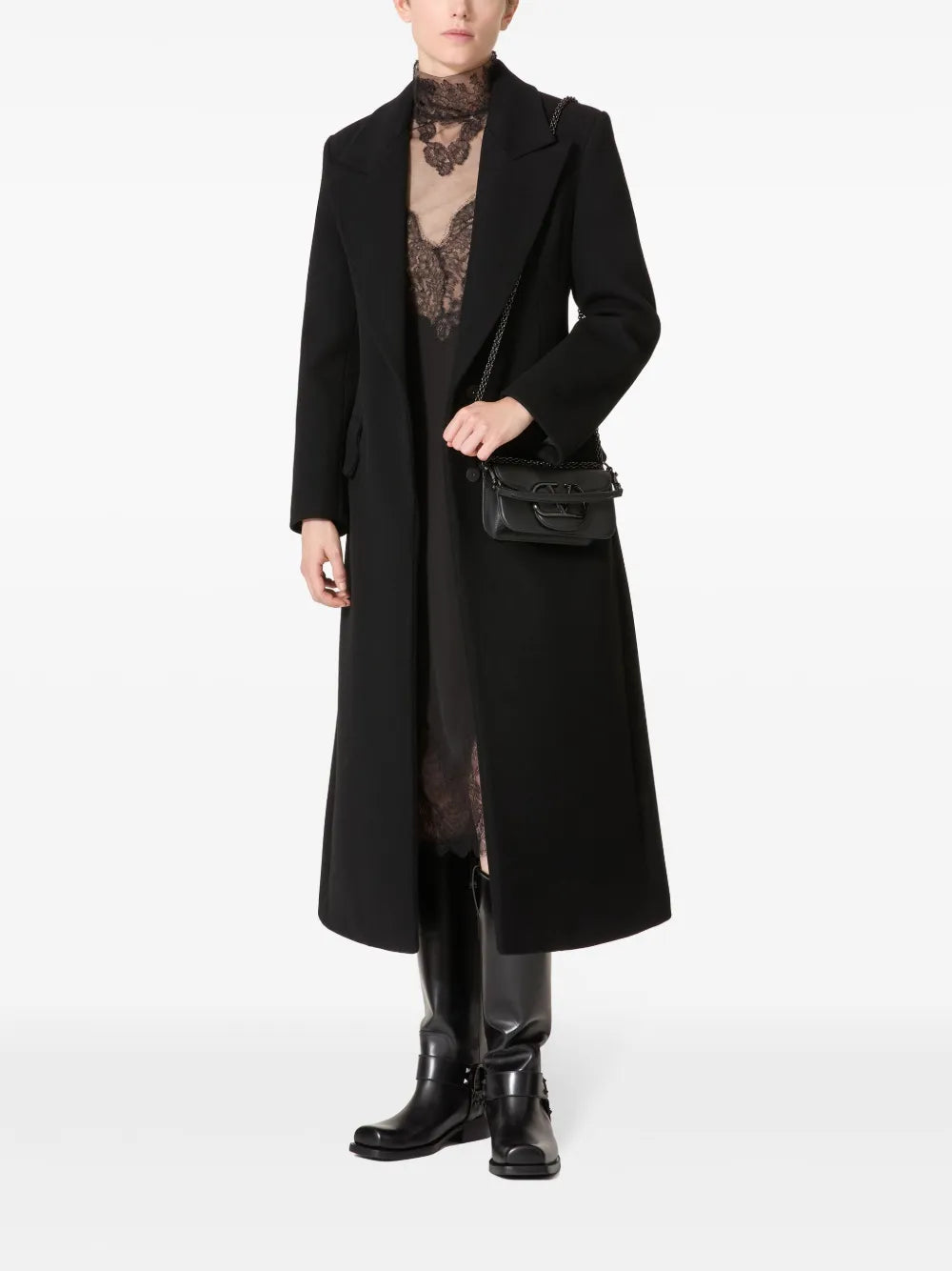 Lace-Appliqué Silk Midi Dress