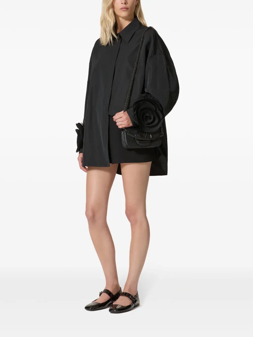 Floral-Appliqué Shirt Dress