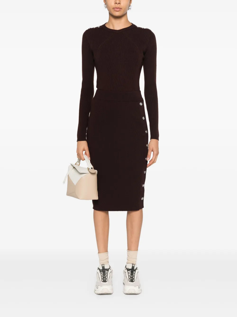Ribbed-Knit Midi Skirt