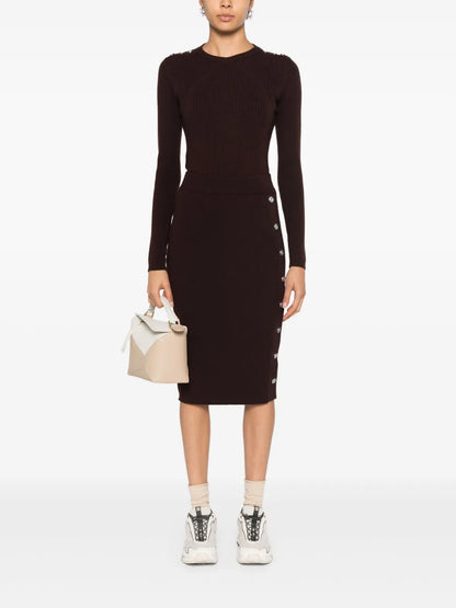 Ribbed-Knit Midi Skirt