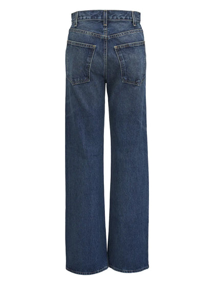 Whiskering Effect Mid-Rise Straight-Legged Jeans