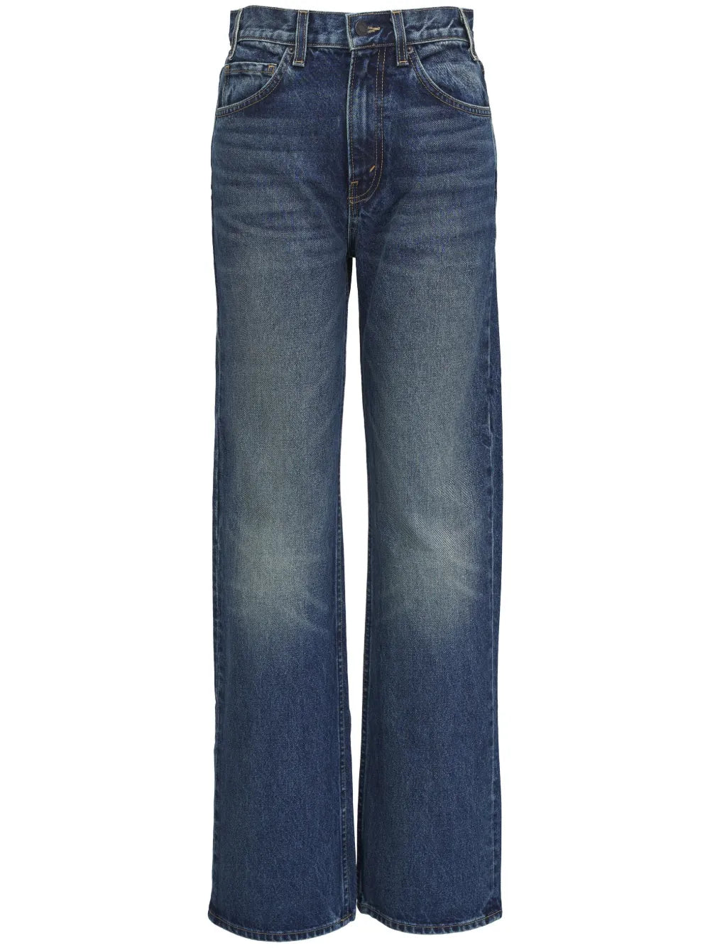 Whiskering Effect Mid-Rise Straight-Legged Jeans