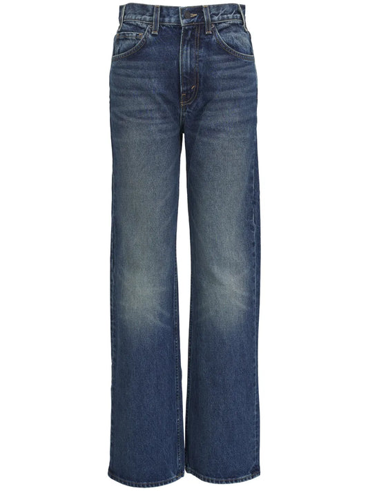 Whiskering Effect Mid-Rise Straight-Legged Jeans