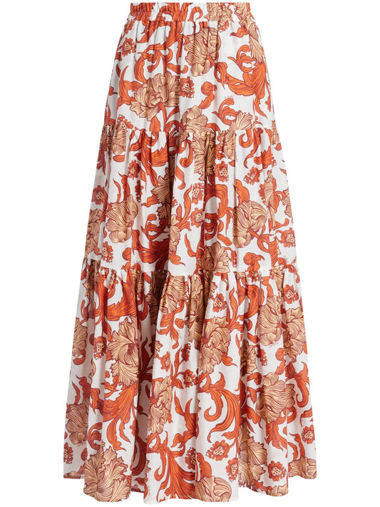Floral-Print Tiered Skirt