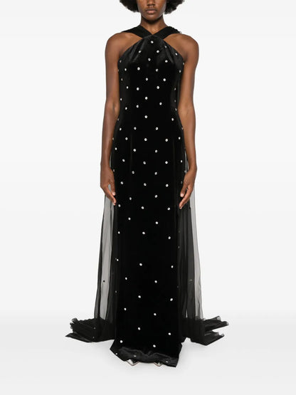Embroidered Velvet Dress