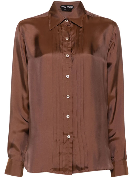 Plissé-Details Twill-Weave Shirt