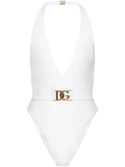 Plunge-Neck Belted Swimsuit