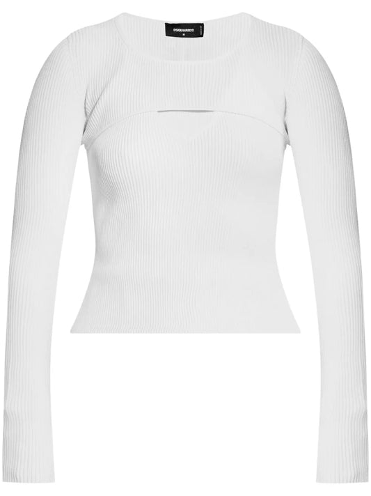 Cut-Out Ribbed-Knit Top