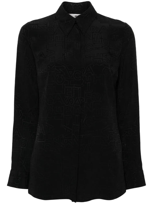 Logo-Jacquard Georgette Blouse