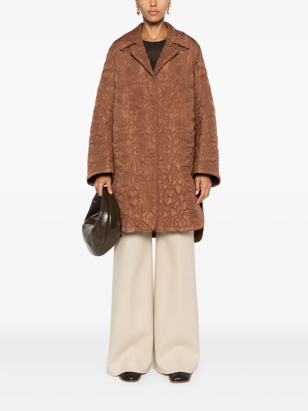 Floral-Pattern Quilted Coat
