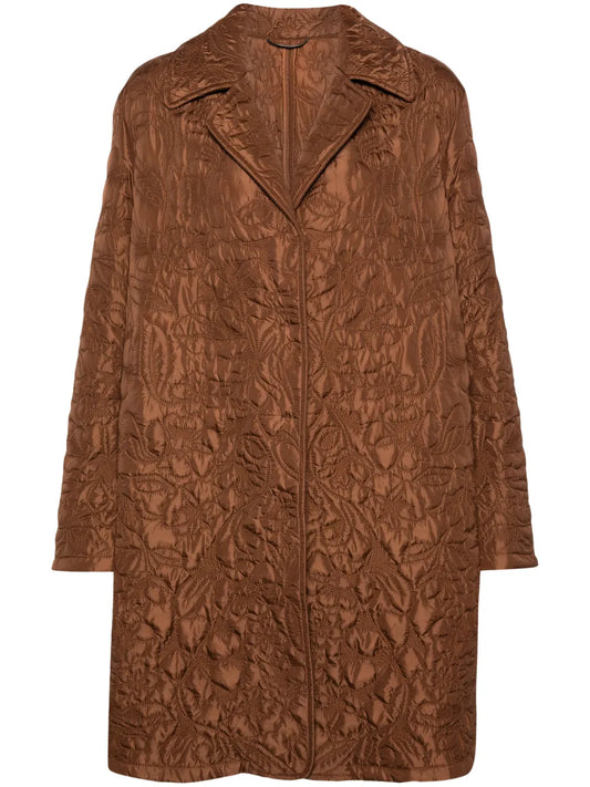 Floral-Pattern Quilted Coat