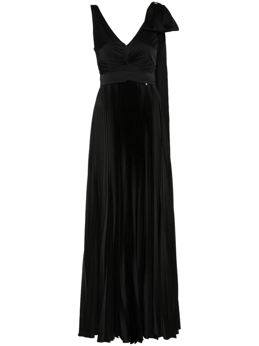 Bow-Detail Pleated Maxi Dress
