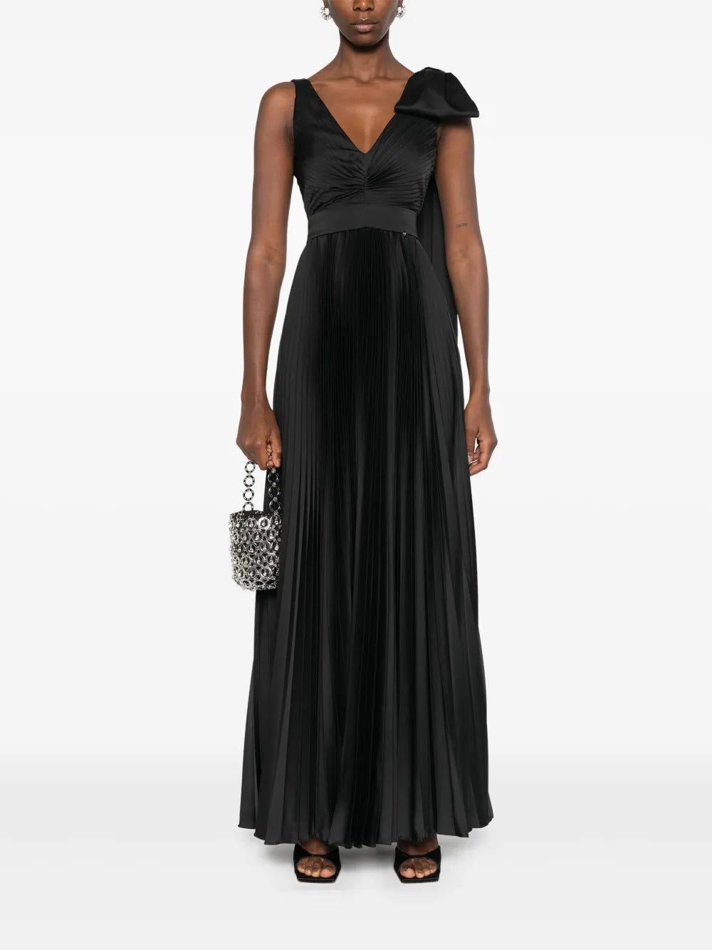 Bow-Detail Pleated Maxi Dress