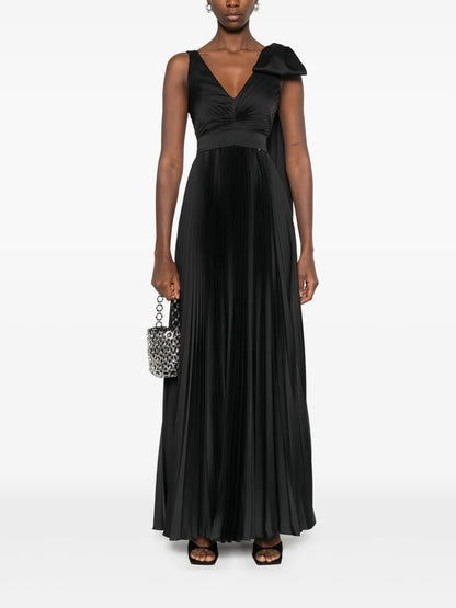 Bow-Detail Pleated Maxi Dress