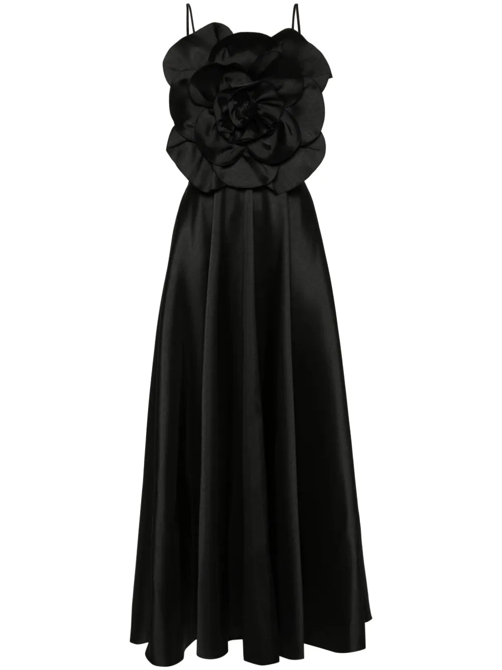 Floral-Appliqué Taffeta Maxi Dress