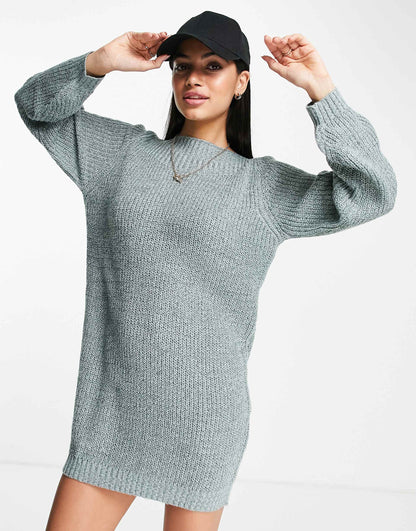 Wide Neck Knitted Mini Jumper Dress