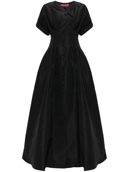 Rolled-Sleeves Button-Front Gown