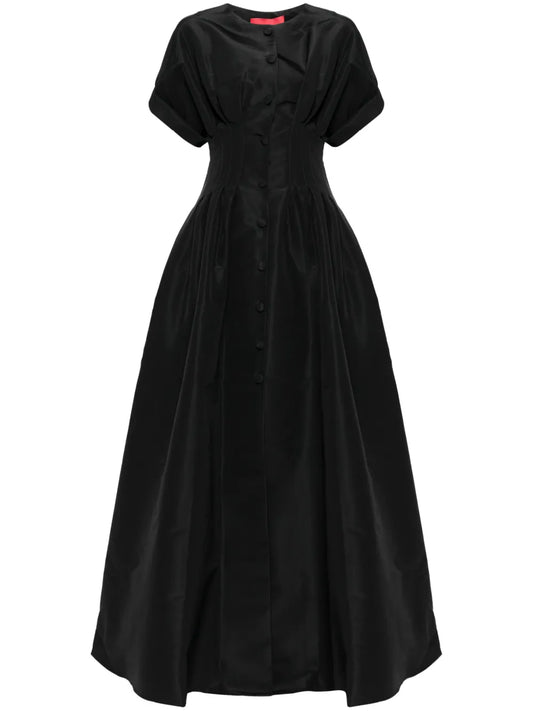 Rolled-Sleeves Button-Front Gown