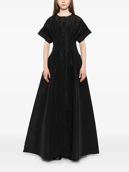Rolled-Sleeves Button-Front Gown
