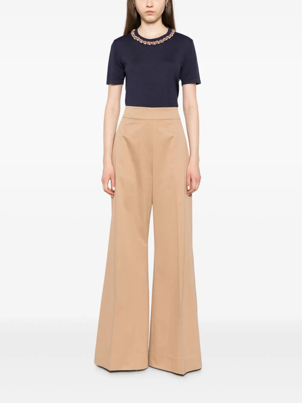 Chain-Embellished Crew-Neck Knitted Top