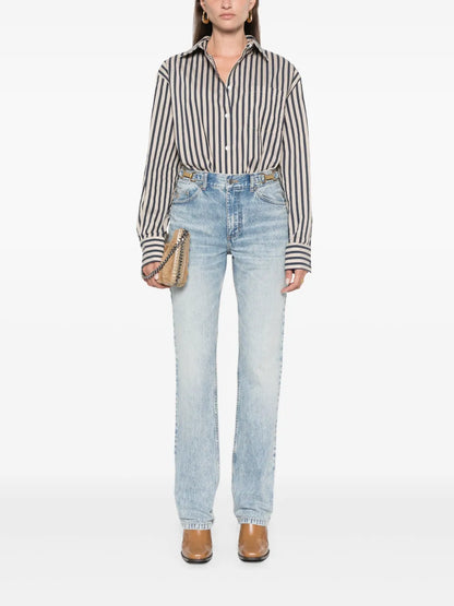Clasp-Embellished Tapered Jeans