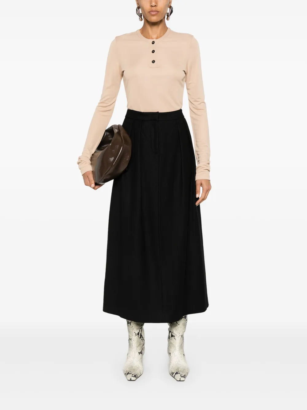 Pleat-Detail Midi Skirt