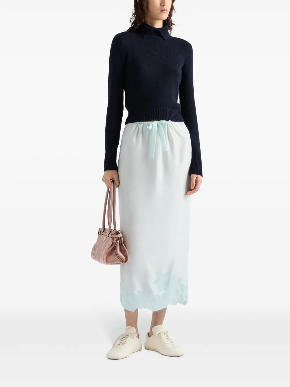 Embroidered Habutai Silk Midi Skirt