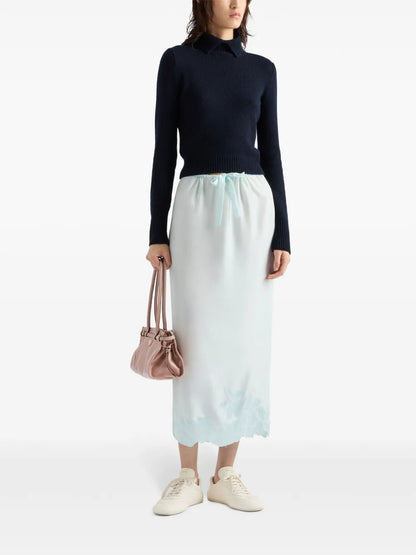Embroidered Habutai Silk Midi Skirt