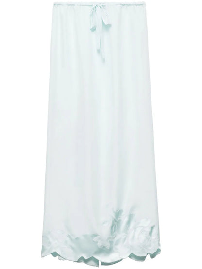 Embroidered Habutai Silk Midi Skirt