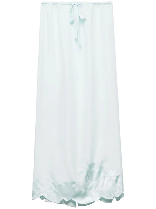 Embroidered Habutai Silk Midi Skirt