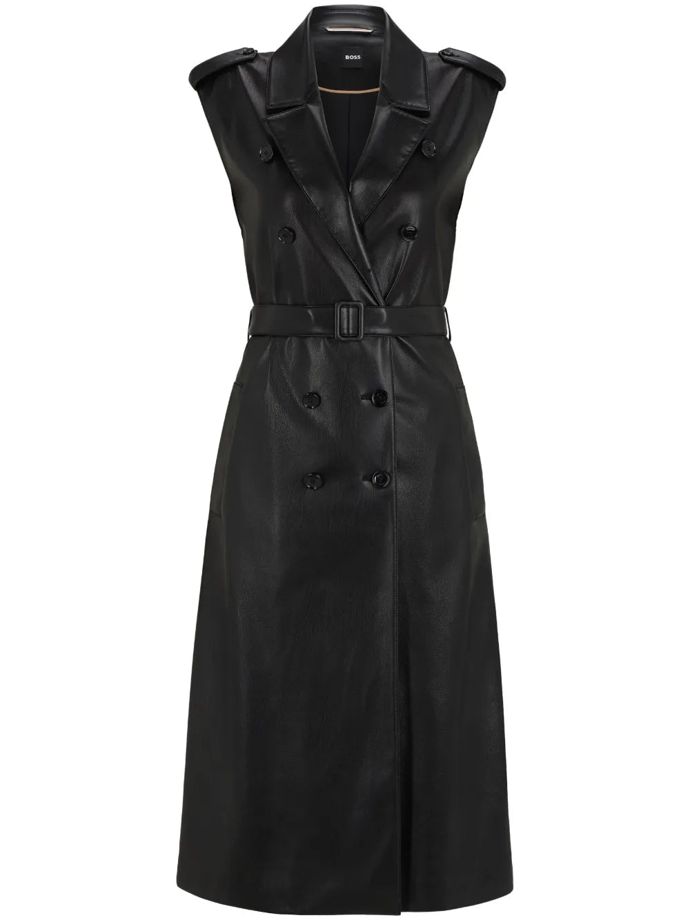 Faux-Leather Double-Breasted Midi Dress