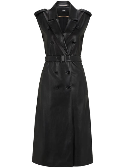 Faux-Leather Double-Breasted Midi Dress