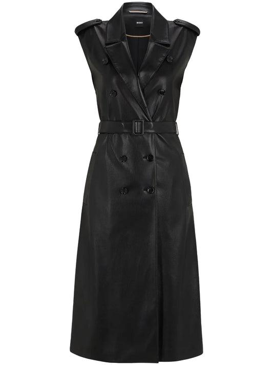 Faux-Leather Double-Breasted Midi Dress