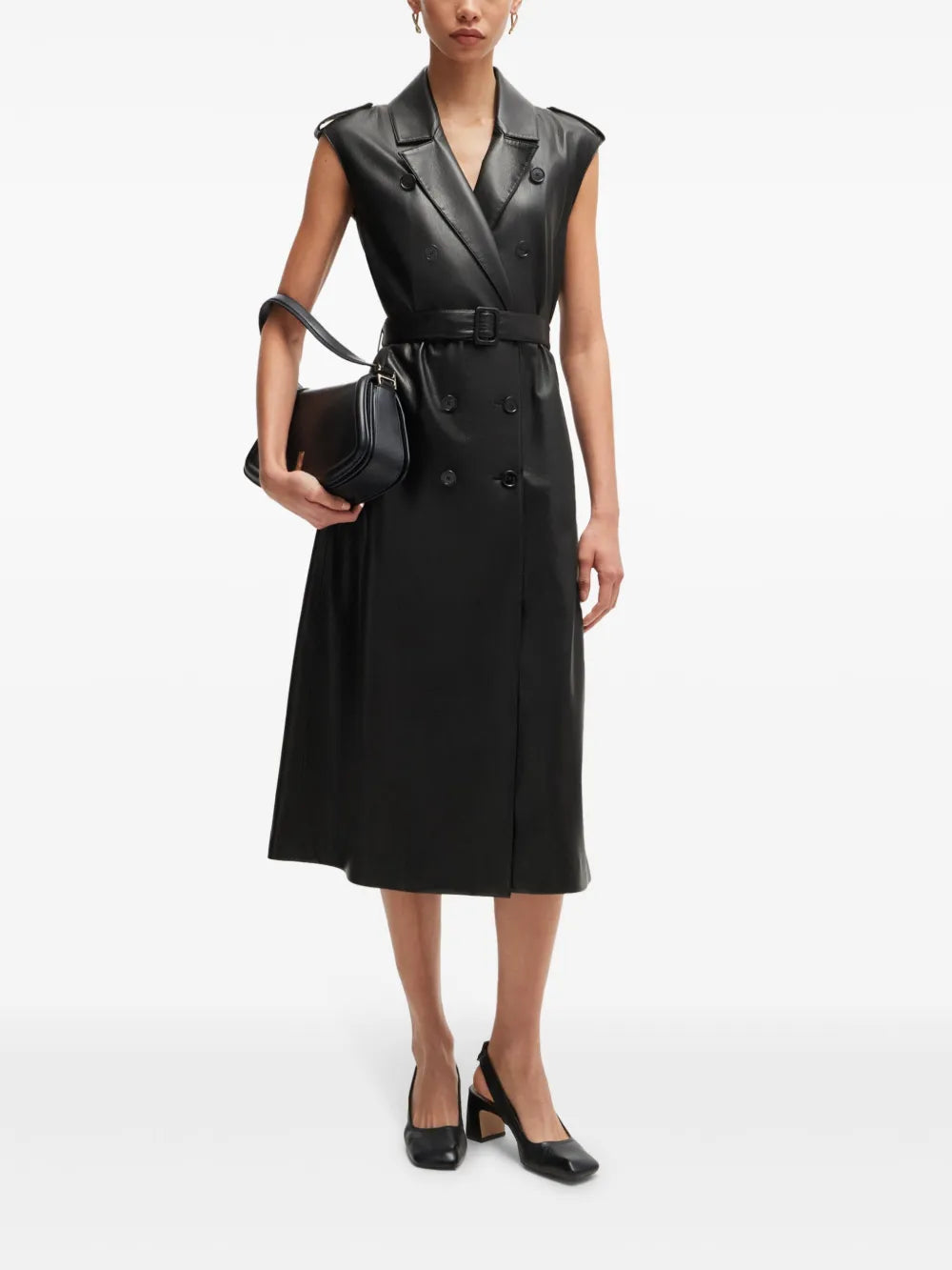 Faux-Leather Double-Breasted Midi Dress