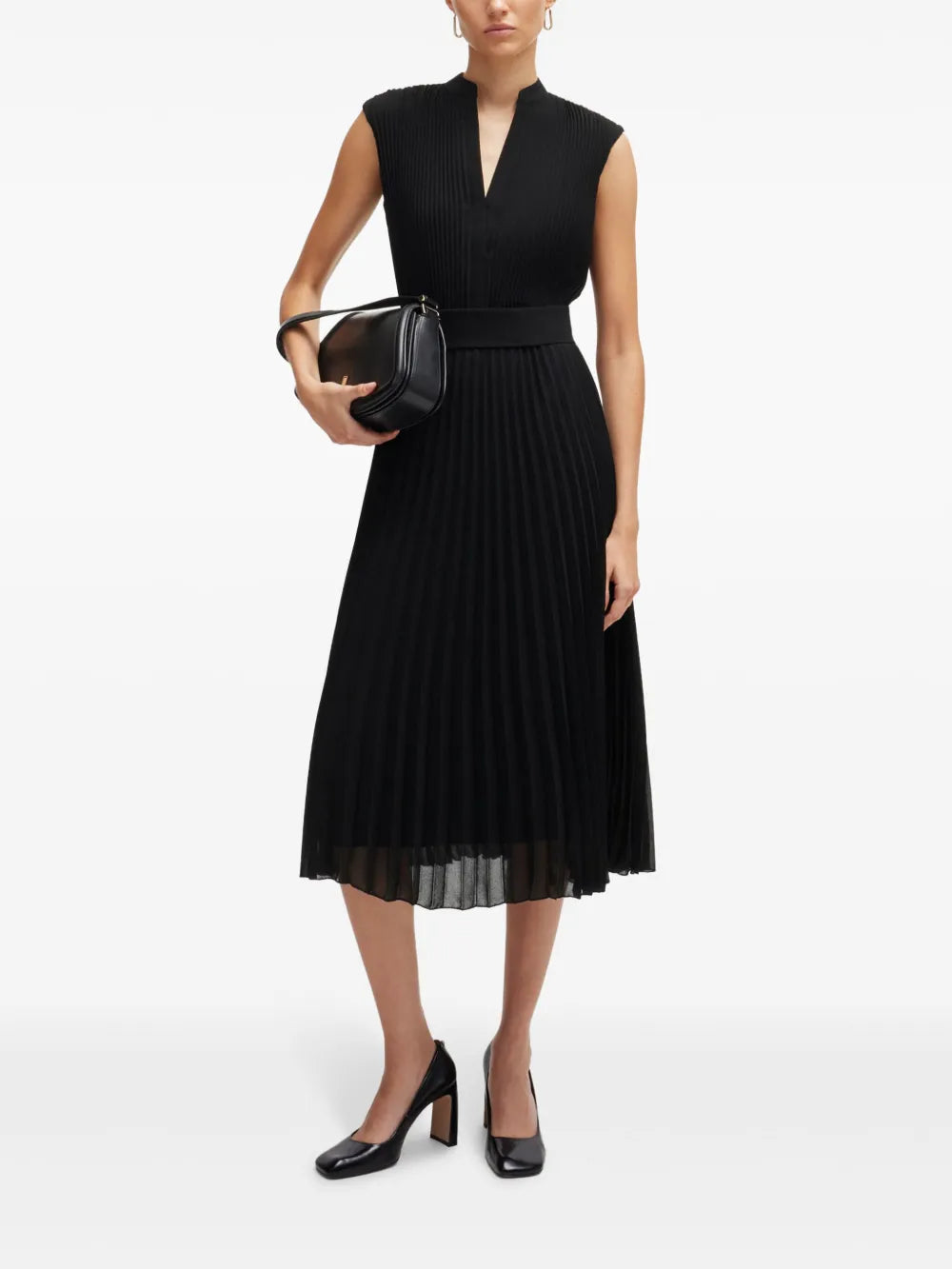 Sleeveless V-Neck Pleated Midi Dress