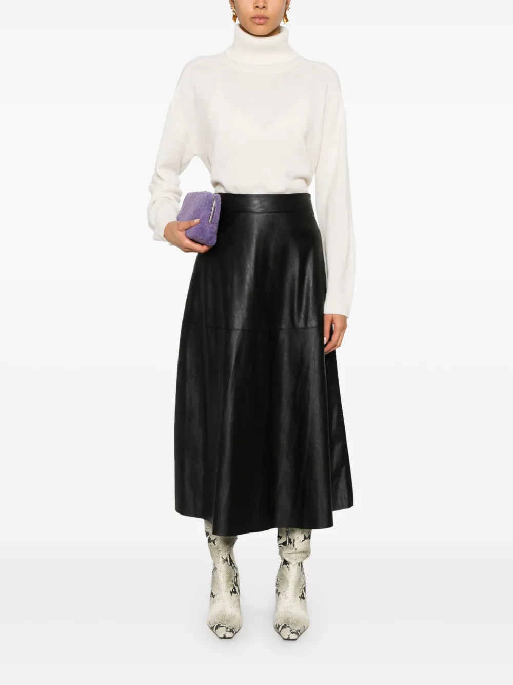 Faux-Leather Midi Skirt