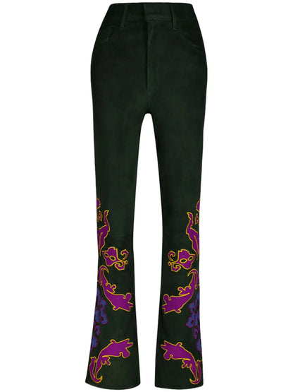 Embroidered Suede Trousers