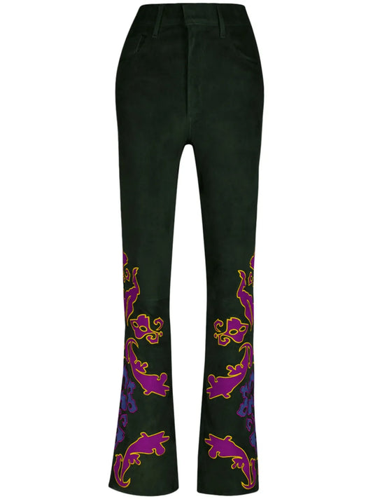 Embroidered Suede Trousers