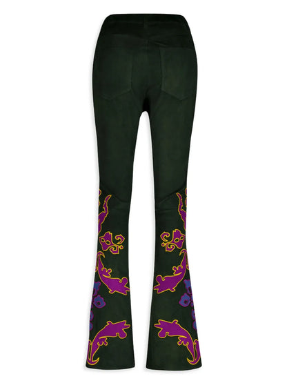 Embroidered Suede Trousers