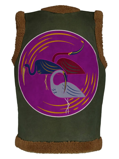 Embroidered-Patch Shearling Vest
