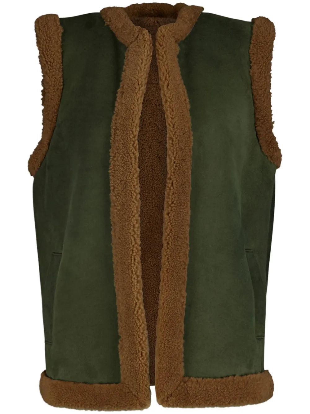 Embroidered-Patch Shearling Vest
