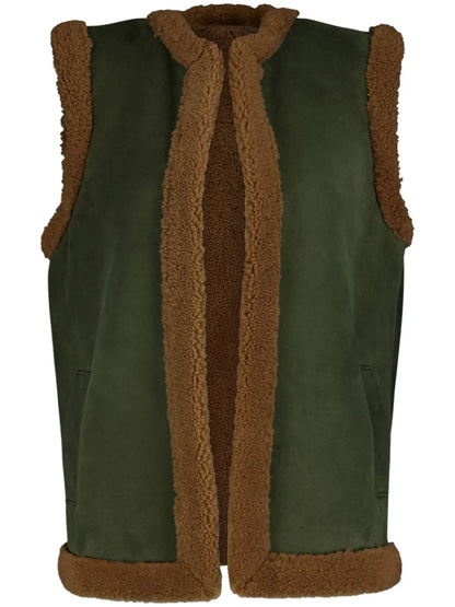 Embroidered-Patch Shearling Vest